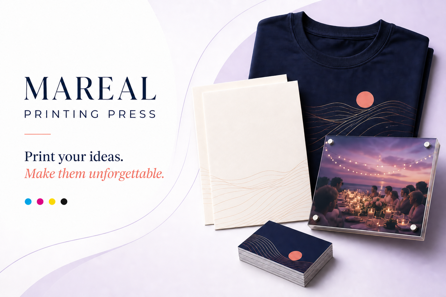 Mareal printed apparel, invitations, photo art, and business cards